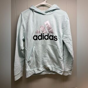 Adidas Juniors’ Pastel Blue Hoodie with Black Logo Size 16